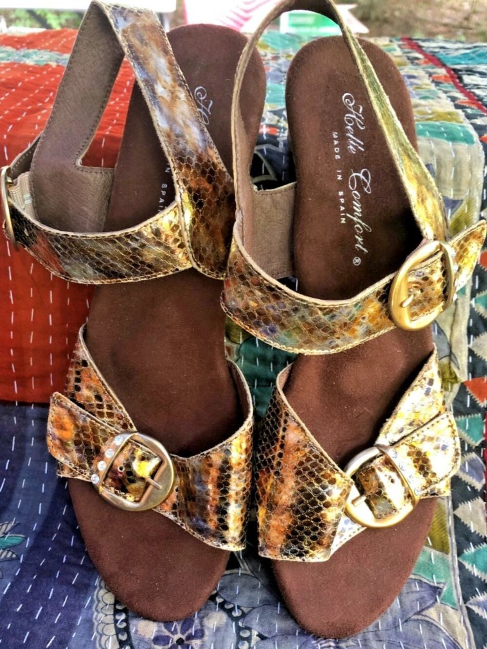 Helle Comfort Iridescent Snakeskin buckled sandals sz 10.5, Eu 41